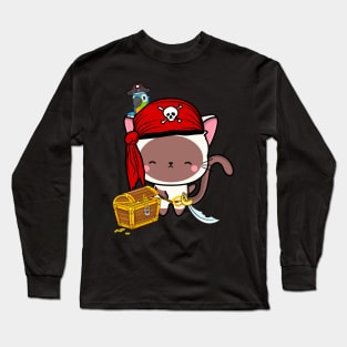 Funny white cat is a pirate Long Sleeve T-Shirt